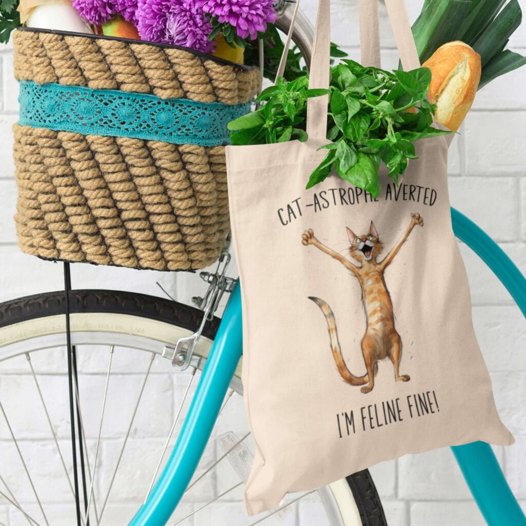 Funny Cute Cat Eco-Friendly Tote Bag - Cat-astrofe averted